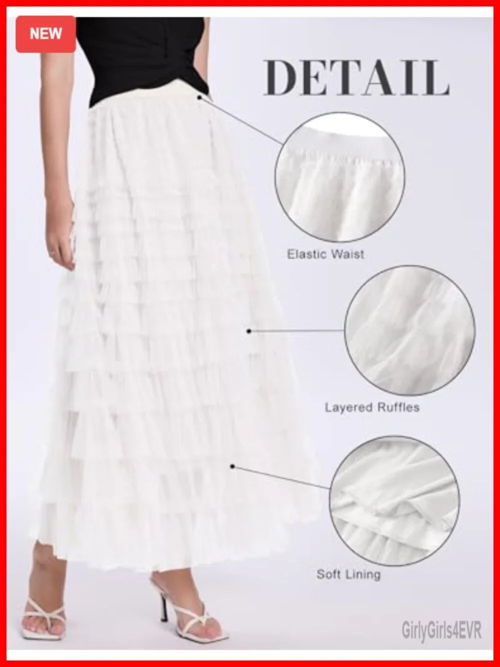 PEHMEA Womens Tulle Maxi Skirt High Waist Tiered A-Line Layered Fairy Skirt